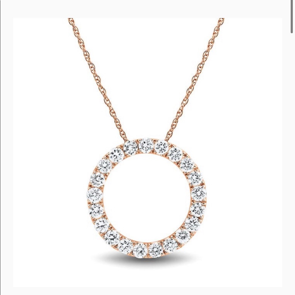 diamond circle pendant in 14k rose gold